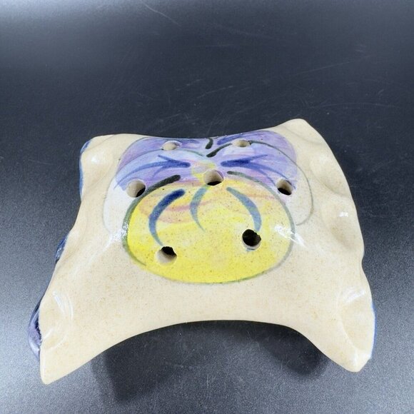 TB Pots Pottery Flower Frog Holder Hand Painted Made In Maine Stoneware Vintage - Picture 13 of 15